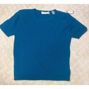 Karen Scott Sweater Women's M Teal Merino Wool Blend Ribbed Made in UK